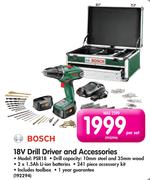 Bosch 18V Drill Driver And Accessories PSR18-Per Set