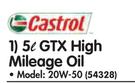 Castrol 5ltr GTX High Mileage Oil-20W-50 Each
