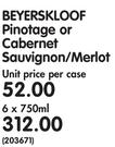 Beyerskloof Pinotage Or Sauvignon/Merlot-6x750ml