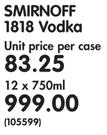 Smirnoff 1818 Vodka-12x750ml