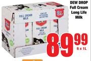 Dew Drop Full Cream Long Life Milk-6 x 1L