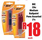 Bic Clic Medium Ballpoint Pens Assorted-2's Each