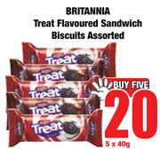 Britannia Treat Flavoured Sandwich Biscuits Assorted-5 x 40g