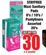 Stayfree Maxi Sanitary Pads 8's/10's/Pantyliners 20's-For 2