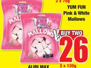 Yum Fun Pink & White Mallows-For 2 x 130g