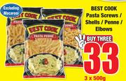 Best Cook Pasta Screws/Shells/Penne/Elbows-3 x 500g
