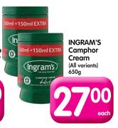 Ingram's Camphor Cream(All Variants)-650gm Each
