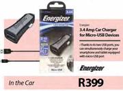 Energizer 3.4 Amp Car Charger For Micro-USB Devices