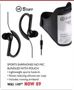M Stuff Sports Earphones No Mic Bundled With Pouch