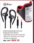 M Stuff Sports Earphones No Mic Bundled With Pouch