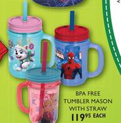 BPA FreeTumbler Mason With Straw-Each