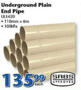 SABS Underground Plain End Pipe 110mmx6m 100Kpa ULE420-Each