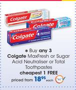 Colgate Max Fresh Or Sugar Acid Neutraliser Or Total Toothpastes-Each