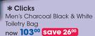 Clicks Men's Charcoal Black & White Toiletry Bag-Each