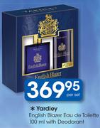 Yardley English Blazer Eau De Toilette-100ml With Deodorant-Per Set