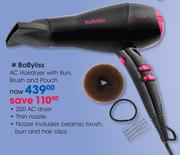 BaByliss AC Hairdryer With Bun, Brush And Pouch