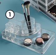 Clicks Clear Plastic With Silver Glitter Cosmetics Organiser 3 Tier