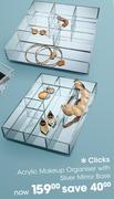 Clicks Acrylic Makeup Organiser With Silver Mirror Base