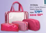 Clicks 4 In 1 Cerise Striped Toiletry Bag Set