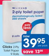 Clicks 2 Ply Toilet Paper 9 Rolls-Per Pack