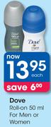 Dove Roll-On 50ml For Men Or Women-Each