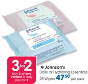 Johnson's Daily Or Hydrating Essentials 25 Wipes-Per Pack