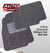 Auto Kraft 4 Pce Charcoal Ribbed Car Mat Set-Each