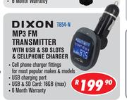 Dixon MP3 FM Transmitter With USB & SD Slots & Cellphone Charger T854-N