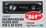 Jebson DVD/MP4/VCD/AVI Player With USB & SD Slots JB698DVD