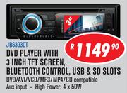 Jebson DVD Player With 3 Inch TFT Screen, Bluetooth Control, USB & SD Slots JB6303DT