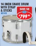 Sanchez 14 Inch Snare Drum With Strap & Sticks MS1410