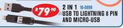 2 In 1 USB To Lightning 8 Pin And Micro USB Charge Cable 16-0999