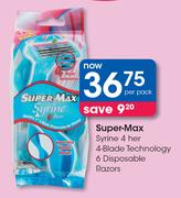 Super Max Syrine 4 Her 4 Blade Technology 6 Disposable Razors-Per Pack