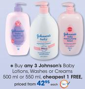 Johnson's Baby Lotions, Washes Or Creams 500ml Or 550ml-Each
