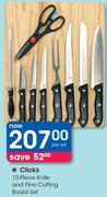 Clicks 10 Piece Knife And Pine Cutting Board Set-Per Set