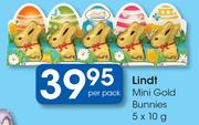 Lindt Mini Gold Bunnies-5x10g Per Pack