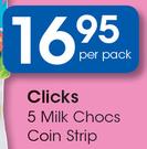 Clicks 5 Milk Chocs Coin Strip-Per Pack