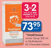 Viral Choice Junior Syrup-200ml Or Multivitamin 60 Chewable Tablets