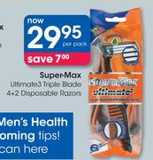 Super-Max 3 Ultimate3 Triple Blade 4+2 Disposable Razors-Per Pack