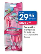 Super-Max Confidence Triple Blade 4+2 Disposable Razors-Per Pack