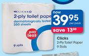 Clicks 2 Ply Toilet Paper-9 Rolls Per Pack