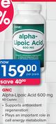 GNC Alpha-Lipoic Acid 600mg-60 Capsules Per Pack