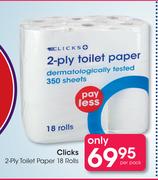 Clicks 2 Ply Toilet Paper 18 Rolls-Per Pack