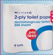 Clicks 2 Ply Toilet Paper 9 Rolls-Per Pack
