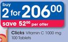 Clicks Vitamin C 1000 mg 100 Tablets-For 2