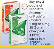 Nicorette Freshmint Or Freshfruit Coated 2 mg Or 4 mg 30 Gums-Per Pack