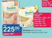 Pampers Premium Care Disposable Nappies Junior 56's Pack-Per Nappy