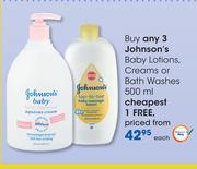Johnson's Baby Lotions, Creams Or Bath Washes-500ml Each