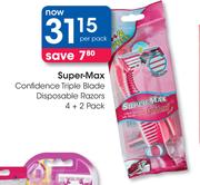 Super-Max Confidence Triple Blades Disposable Razors-4+2 Pack