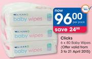 Clicks 6 x 80 Baby Wipes-Per Pack
